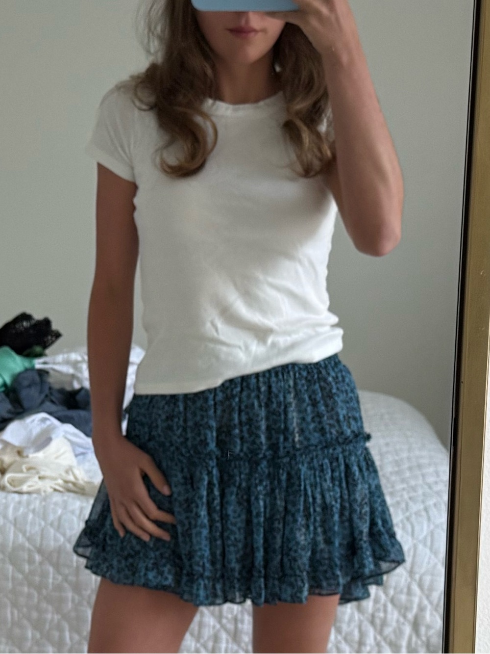 Misa Los Angeles Teal Floral Ruffled Mini Skirt